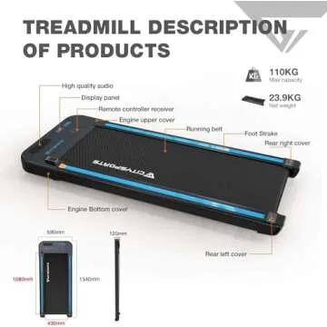 CITYSPORTS Treadmills for Home, Under Desk Treadmill Walking Pad with Audio Speakers, Slim & Portable Remote Dual LED Display, Office Home (Green)