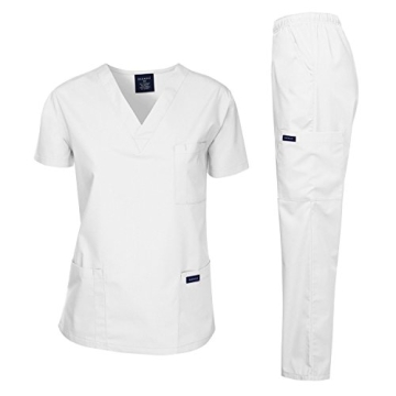 Dagacci Unisex Medical Scrub Set for Women and Men - X-Small, White, Short Sleeve