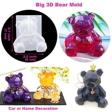 EuTengHao 132Pcs Animal Silicone Molds DIY Resin Casting Molds Kit Contains 4 Bears Resin Molds 3D B...