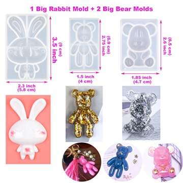 EuTengHao 132Pcs Animal Silicone Molds DIY Resin Casting Molds Kit Contains 4 Bears Resin Molds 3D Bear Rabbit Cat Paw Mold and Pendant Molds Eiffel Tower for DIY Resin Candle Soap Making