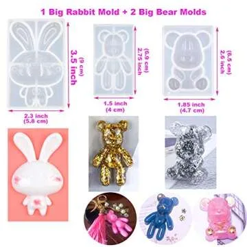 EuTengHao 132Pcs Animal Silicone Molds DIY Resin Casting Molds Kit Contains 4 Bears Resin Molds 3D Bear Rabbit Cat Paw Mold and Pendant Molds Eiffel Tower for DIY Resin Candle Soap Making