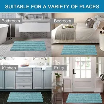 H.VERSAILTEX Bath Rugs for Bathroom Non Slip Bath Mats Extra Thick Chenille Striped Rug 20" x 32" Absorbent Non Skid Fluffy Soft Shaggy Washable Plush Mat for Indoor, Bath Room, Tub - Aqua Haze