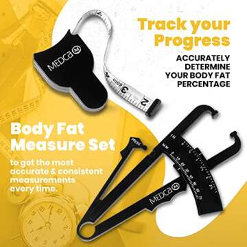 MEDca Body Fat Caliper and Measuring Tape for Body - Skinfold Calipers and Body Fat Tape Measure Too...