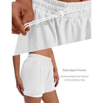PINSPARK Women's White Running Shorts Quick Dry Active Shorts with Comfortable Liner Gym Athletic 2 in 1 Shorts with Pockets XS