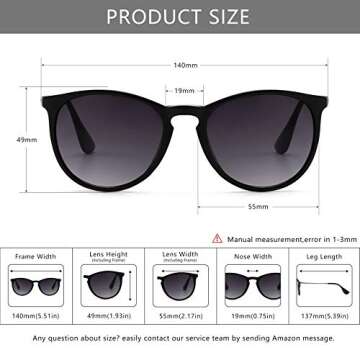SUNGAIT Vintage Round Sunglasses for Women Classic Retro Designer Style (Black Frame (Matte Finish)/Grey Gradient Lens)