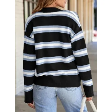 EVALESS Womens Cardigan Sweaters 2024 Fashion Trendy Spring Fall Oversized Lightweight Cropped Chunky Knit Striped Sweaters Loose Outerwear Coats,Black Stripe Medium