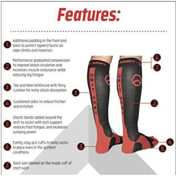 Premium Professional Athletic Graduated Compression Socks - Men, Women, Youth. For OCR, Obstacle, Rope, Mud, Running, Trail, Sports (Large - X Large)