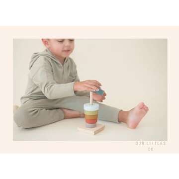 Our Littles Co Neutral Rainbow Wooden Ring Stacker Toy | Montessori Stacking Rings for Toddlers | Ed...