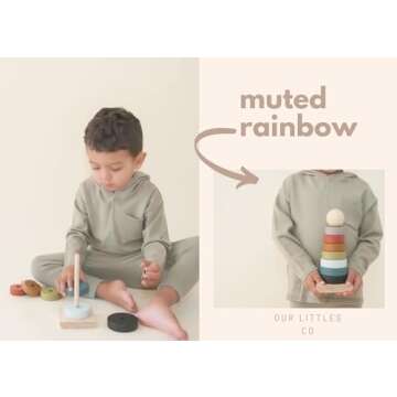 Our Littles Co Neutral Rainbow Wooden Ring Stacker Toy | Montessori Stacking Rings for Toddlers | Educational & Developmental Sensory Toys Non-Toxic, Safe & | Designed in The USA