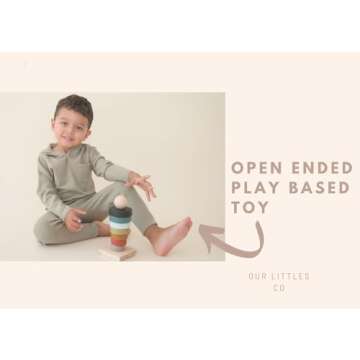 Our Littles Co Neutral Rainbow Wooden Ring Stacker Toy | Montessori Stacking Rings for Toddlers | Educational & Developmental Sensory Toys Non-Toxic, Safe & | Designed in The USA