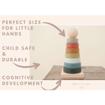 Our Littles Co Neutral Rainbow Wooden Ring Stacker Toy | Montessori Stacking Rings for Toddlers | Educational & Developmental Sensory Toys Non-Toxic, Safe & | Designed in The USA