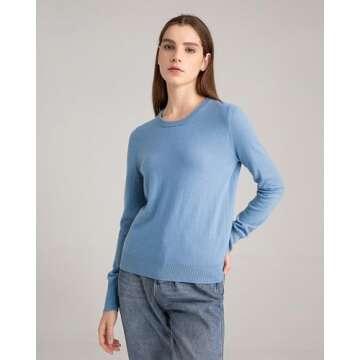 State Cashmere Women’s Essential Crewneck Sweater 100% Pure Cashmere Classic Long Sleeve Pullover ...