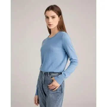 State Cashmere Women’s Essential Crewneck Sweater 100% Pure Cashmere Classic Long Sleeve Pullover (Bella Blue, Medium)