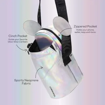 Corkcicle x Disney Minnie Mickey Mouse Ears Crossbody Water Bottle Sling Bag, Fits 16 oz to 40 oz Tumbler – Water Bottle Holder with Strap Securely Holds Bottle, Cards, Phone, & Keys