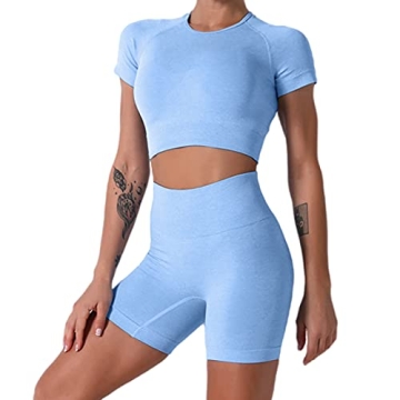 Nicytore Yoga Outfits for Women 2 Piece Set Tracksuit Seamless Short Sleeve Crop Top Workout Legging...