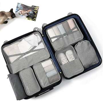 BIMNOOT Packing Cubes 7-Pcs Travel Luggage Packing Organizers Set with Laundry Bag & Shoe Bag (Grey)