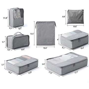 BIMNOOT Packing Cubes 7-Pcs Travel Luggage Packing Organizers Set with Laundry Bag & Shoe Bag (Grey)