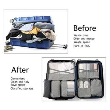 BIMNOOT Packing Cubes 7-Pcs Travel Luggage Packing Organizers Set with Laundry Bag & Shoe Bag (Grey)
