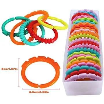 COLVWOFA 24 Pack Baby Rings Link Toys for Hanging Toys, Connecting Rings Toys for Infant Boy Girl, Early Learning Toys Car Seat and Stroller Travel Accessory Set with Storage Box