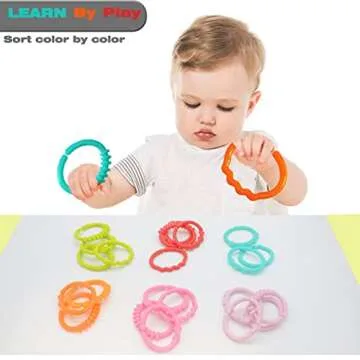 COLVWOFA 24 Pack Baby Rings Link Toys for Hanging Toys, Connecting Rings Toys for Infant Boy Girl, Early Learning Toys Car Seat and Stroller Travel Accessory Set with Storage Box