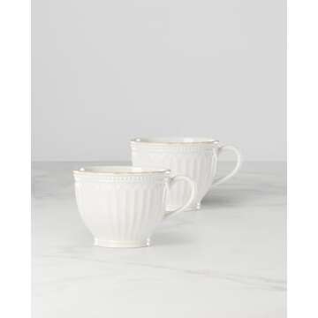 Lenox French Perle Groove 2-Piece Latte Mug Set, 2.30 LB, White