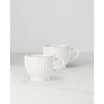 Lenox French Perle Groove 2-Piece Latte Mug Set, 2.30 LB, White