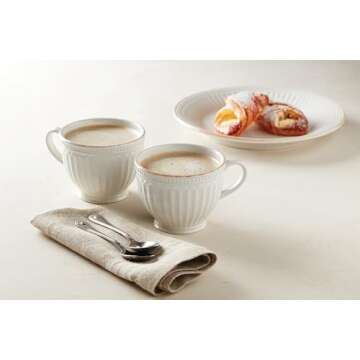 Lenox French Perle Groove 2-Piece Latte Mug Set, 2.30 LB, White