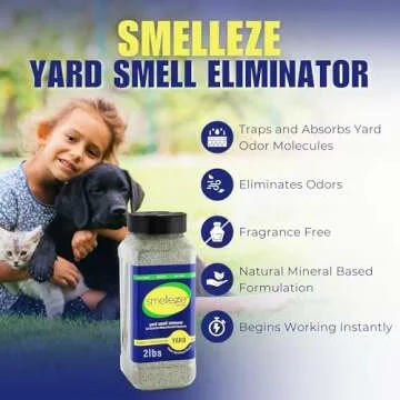 SMELLEZE Natural Yard Odor Remover Deodorizer: 2 lb. Granules Eliminate Outdoor Pet Urine & Stool Smell. Long Lasting. People, Pet, Plant & Planet Safe.