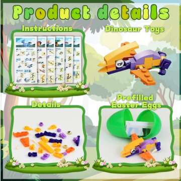 eboozone Filled Easter Eggs with Dinosaur Blocks Toys