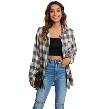 Stylish Oversized Flannel Plaid Shirt for Women