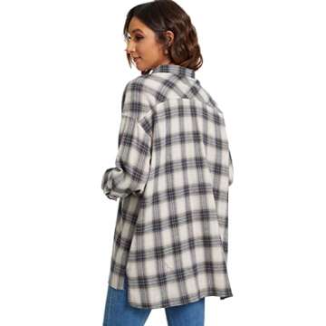 JLCNCUE Women's Classic Long Sleeve Shirt Street Fashion Flannel Plaid Shirt Oversized Tops Blouses 71903 (S, Nude Plaid)