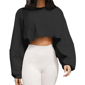MISSACTIVER Women's Vintage Oversized Long Sleeve Crop T-Shirt - Ultimate Comfort