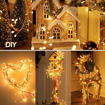 Firecracker Lights with Remote, 10 Feet 200LED Cluster String Fairy Lights Plug in, Waterproof Copper Wire Firefly Lights for Mantle Bedroom Window Weddings Christmas Tree Decoration, Warm White