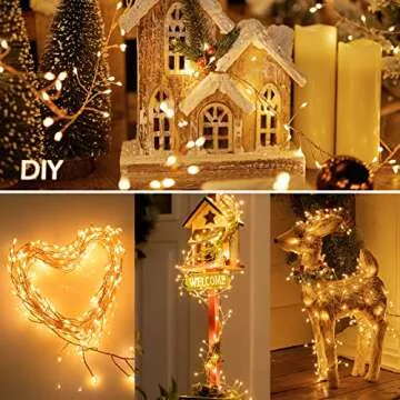 Firecracker Lights with Remote, 10 Feet 200LED Cluster String Fairy Lights Plug in, Waterproof Copper Wire Firefly Lights for Mantle Bedroom Window Weddings Christmas Tree Decoration, Warm White