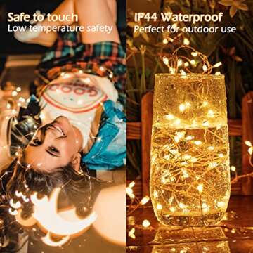 Firecracker Lights with Remote, 10 Feet 200LED Cluster String Fairy Lights Plug in, Waterproof Copper Wire Firefly Lights for Mantle Bedroom Window Weddings Christmas Tree Decoration, Warm White