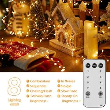 Firecracker Lights with Remote, 10 Feet 200LED Cluster String Fairy Lights Plug in, Waterproof Copper Wire Firefly Lights for Mantle Bedroom Window Weddings Christmas Tree Decoration, Warm White