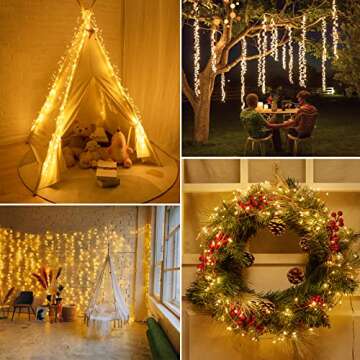 Firecracker Lights with Remote, 10 Feet 200LED Cluster String Fairy Lights Plug in, Waterproof Copper Wire Firefly Lights for Mantle Bedroom Window Weddings Christmas Tree Decoration, Warm White
