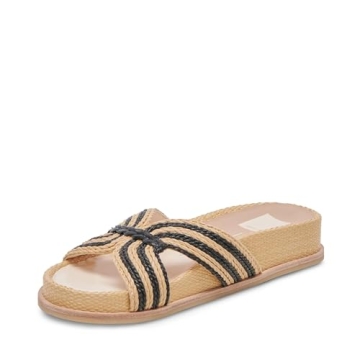 Dolce Vita Women's SELDA Sandal - Chic Natural/Black Raffia Slip-Ons