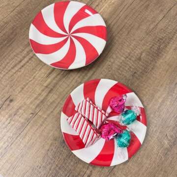 UPware 4-Piece 6.75 Inch Melamine Dessert Plates Appetizer Dinner Plates Small Serving Plates Party Plates Round Plate for Dessert Snack Fruit Side Dishes (Peppermint Candy)
