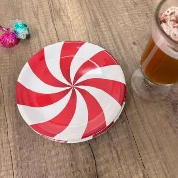 UPware 4-Piece 6.75 Inch Melamine Dessert Plates Appetizer Dinner Plates Small Serving Plates Party Plates Round Plate for Dessert Snack Fruit Side Dishes (Peppermint Candy)