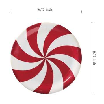 UPware 4-Piece 6.75 Inch Melamine Dessert Plates Appetizer Dinner Plates Small Serving Plates Party Plates Round Plate for Dessert Snack Fruit Side Dishes (Peppermint Candy)