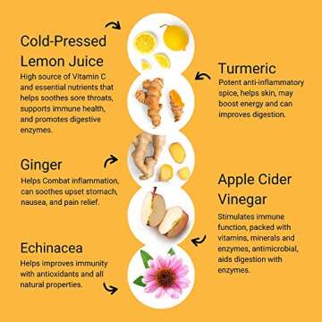 SMART Pressed Juice Immunity Wellness Drink with Organic Turmeric Curcumin Ginger Shot for Immune Support | Apple Cider Vinegar Lemon Ginger & Echinacea - Made in USA (30 Servings)