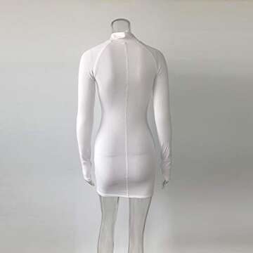 XLLAIS Women Fall Long Sleeve Bodycon Dress with Zipper High Neck Cotton Outfits Fitness Mini Dresses White Small