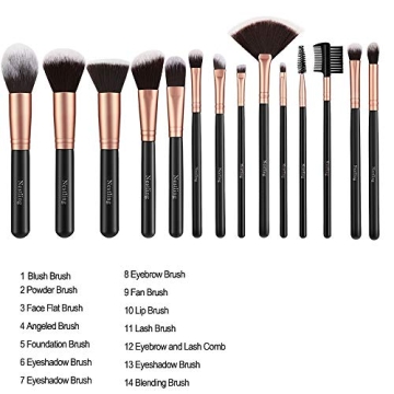 Makeup Brushes Rose Golden 14 Pcs Makeup Brush Set with Blender Sponge and Brush Cleaner Premium Synthetic Kabuki Foundation Face Powder Blush Eyeshadow Cruelty-Free Brochas De Maquillaje