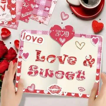 Konsait 24 Sheets Valentines Scrapbook Paper 12x12 Valentine Decorative Paper Double Sided Scrapbook Paper Valentine Craft Paper for Wedding Anniversaries Heart Love Scrapbooking Supplies