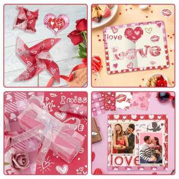 Konsait 24 Sheets Valentines Scrapbook Paper 12x12 Valentine Decorative Paper Double Sided Scrapbook Paper Valentine Craft Paper for Wedding Anniversaries Heart Love Scrapbooking Supplies