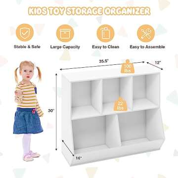 HONEY JOY Toy Storage Organizer with Bookcase, 5-Cubby Children Bookshelf Toy Storage Cabinet, Open ...