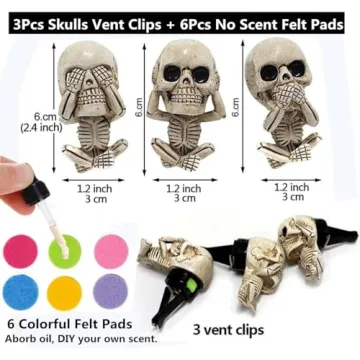 Skull Car Fresheners - Unique Air Vent Clip Set for All Cars