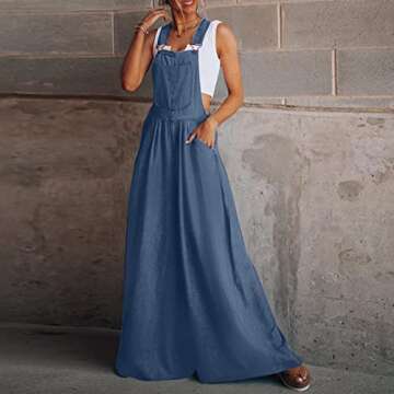 New Year's Eve Outfits Women Vintage Women Denim Jumpsuits Summer Sleeveless Solid Dungaree Wide Leg...