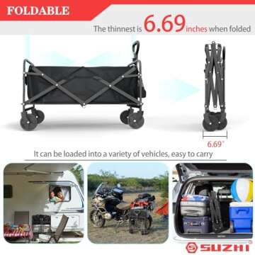 Small Collapsible Foldable Black Grocery & Apartment Rolling Pull Wagon Cart, Lightweight, Portable,...